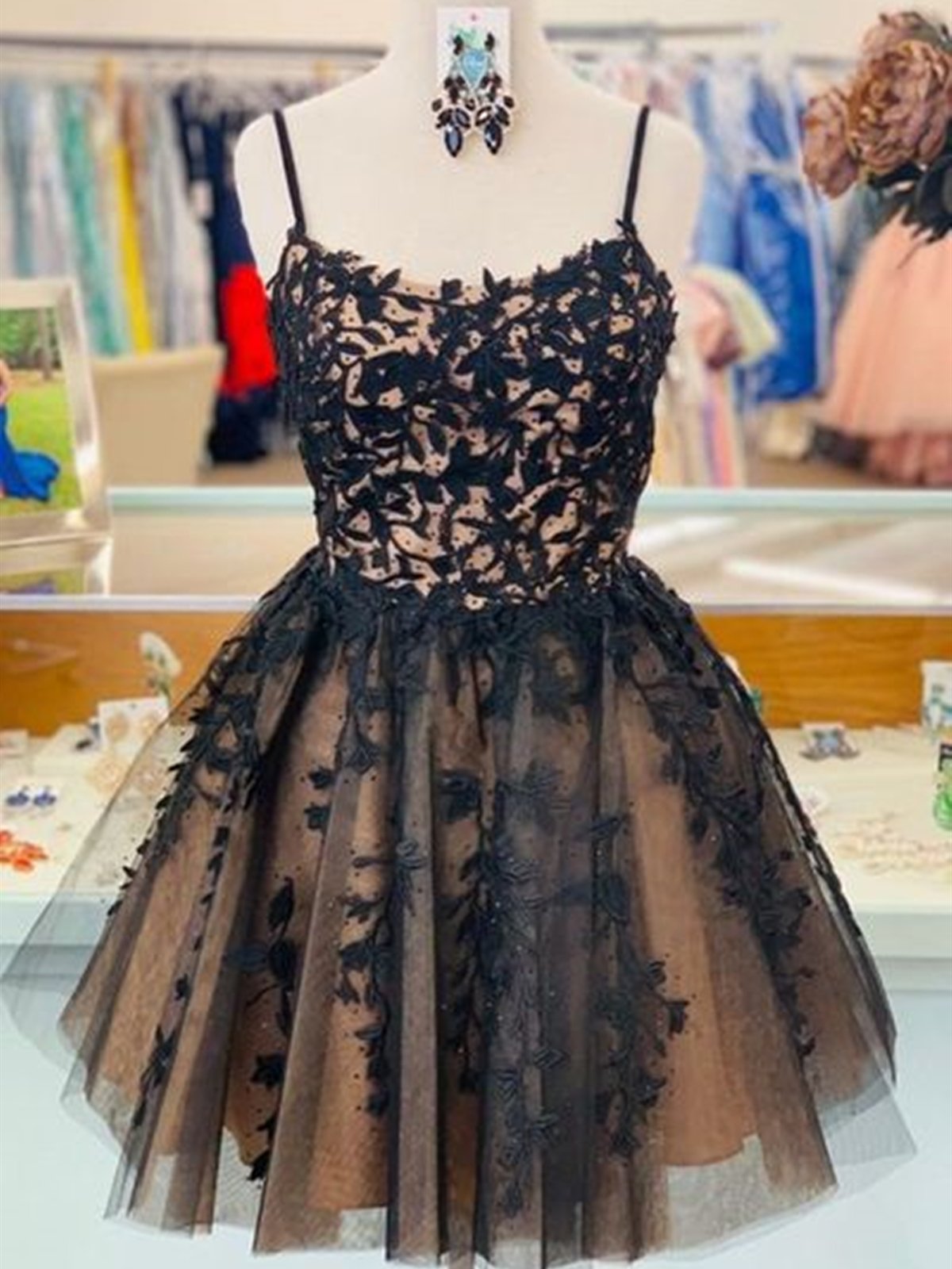 Homecoming Dress, Short Black Lace Prom Dresses, Short Black Lace Graduation Homecoming Dresses