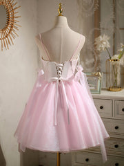 Party Dress Renswoude, Short Pink Beaded Prom Dresses, Short Pink Beaded Formal Homecoming Dresses