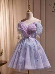 Bridesmaids Dresses Winter, Short Purple Tulle Prom Dresses, Short Purple Tulle Formal Homecoming Dresses