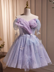 Bridesmaids Dresses Vintage, Short Purple Tulle Prom Dresses, Short Purple Tulle Formal Homecoming Dresses