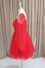 Evenning Dresses Short, Short Red Long Sleeves Tulle Prom Dresses, Short Red Long Sleeves Formal Homecoming Dresses