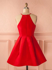 Party Dresses Modest, Short Red Satin Prom Dresses, Short Red Satin Homecoming Graduation Dresses