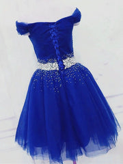 Dinner Outfit, Short Royal Blue Beaded Prom Dresses, Short Royal Blue Beaded Formal Homecoming Dresses