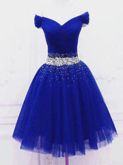 Elegant Dress Classy, Short Royal Blue Beaded Prom Dresses, Short Royal Blue Beaded Formal Homecoming Dresses