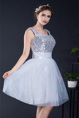 Club Outfit, Short Sequin Tulle Lace-up Knee-length Homecoming Dresses