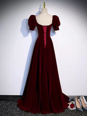 Bridesmaid Dresses Dusty Rose, Short Sleeves Burgundy Long Prom Dresses, Wine Red Long Formal Evening Dresses