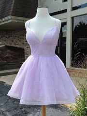 Formal Dress Styles, Short V Neck Shiny Purple Prom Dresses, Shiny V Neck Short Purple Graduation Homecoming Dresses