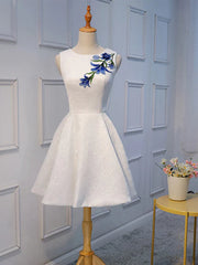 Party Dress Red Colour, Short White Lace Floral Prom Dresses, Short White Lace Floral Formal Homecoming Dresses