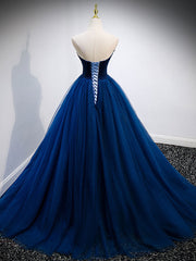 Formal Dresses Style, Simple A Line Blue Tulle Long Prom Dress, Blue Tulle Formal Dress