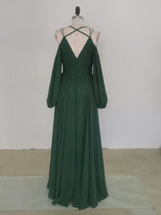 Dressy Outfit, Simple A line Green Chiffon Long Prom Dress, Green Bridesmaid Dress