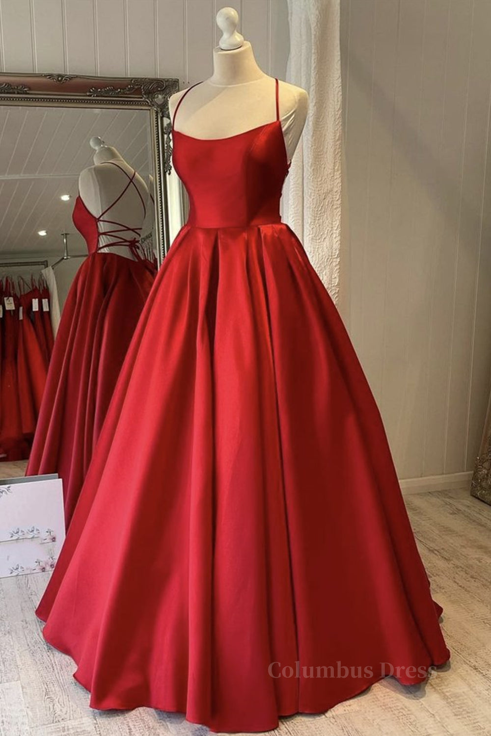 Bridesmaid Dress 2029, Simple Backless Red Satin Long Prom Dress, Backless Red Formal Dress, Red Evening Dress