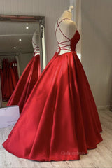 Bridesmaid Dress 2030, Simple Backless Red Satin Long Prom Dress, Backless Red Formal Dress, Red Evening Dress