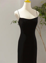 Party Dress For Christmas Party, Simple Black Low Back Long Prom Dress, Black Floor Length Party Dress