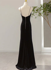Party Dresses For Christmas Party, Simple Black Low Back Long Prom Dress, Black Floor Length Party Dress