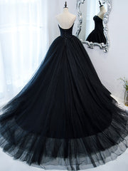 Party Dress Size 102, Simple Black Sweetheart Neck Tulle Long Prom Dress, Black Evening Dresses