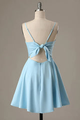 Simple Blue Open Back A Line Homecoming Dress