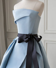 Evening Dresses Gown, Simple Blue Satin Long Prom Dress, Blue Long Evening Dress