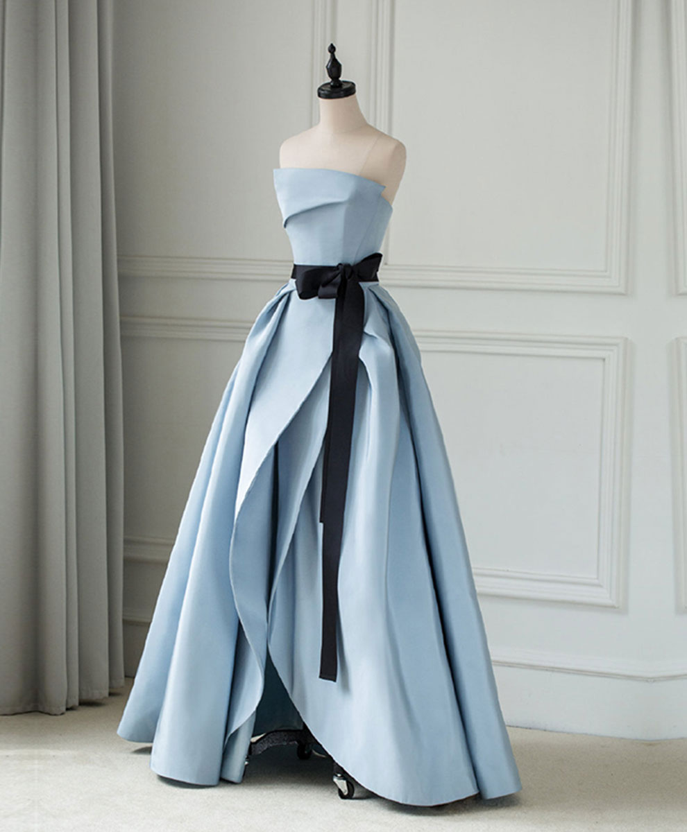 Evening Dress Gowns, Simple Blue Satin Long Prom Dress, Blue Long Evening Dress
