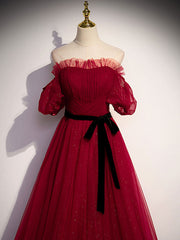 Party Dress Code Ideas, Simple Burgundy Tulle Long Prom Dress, A line Burgundy Evening Dresses
