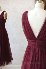 Hoco, Simple burgundy tulle prom dress tulle burgundy formal dress