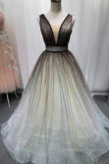 Prom Dresses With Long Sleeves, Simple Coffee tulle sequin long prom dress coffee evening dress
