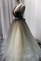 Prom Dress Casual, Simple Coffee tulle sequin long prom dress coffee evening dress