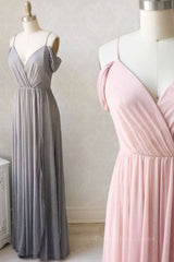 Prom Dress Outfit, Simple gray chiffon long prom dress chiffon bridesmaid dress