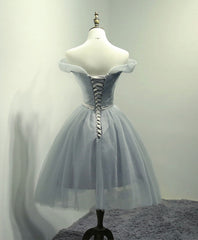 Prom Dresses For Black, Simple Gray Tulle Short Prom Dress, Gray Tulle Bridesmaid Dress