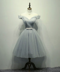 Prom Dresses Boho, Simple Gray Tulle Short Prom Dress, Gray Tulle Bridesmaid Dress