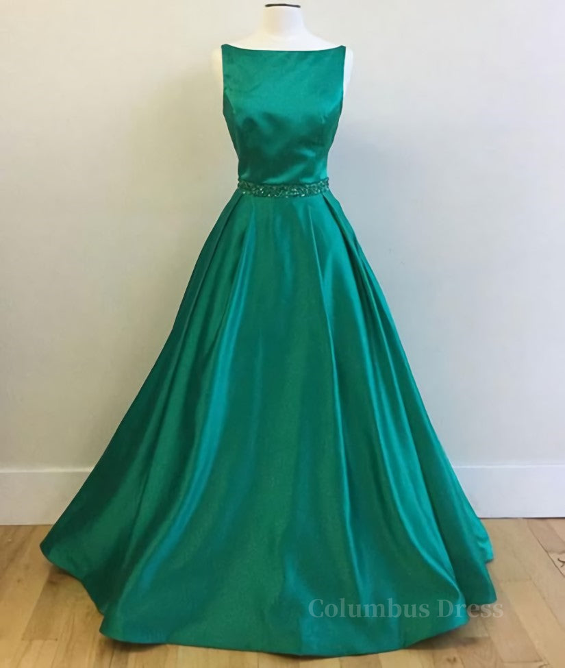 Bridesmaid Dresses Gowns, Simple Green Satin Long Prom Dress, Green Formal Dress, Green Graduation Dress, Green Evening Dress