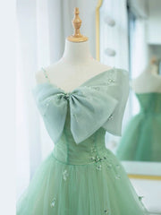 Party Dress Look, Simple Green Tulle Tea Length Prom Dress, Green Tulle Homecoming Dresses