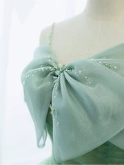 Party Dress New, Simple Green Tulle Tea Length Prom Dress, Green Tulle Homecoming Dresses