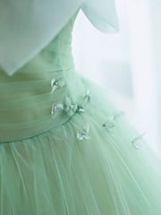 Party Dress Outfit Ideas, Simple Green Tulle Tea Length Prom Dress, Green Tulle Homecoming Dresses