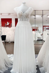 Wedding Dresses 2025, Simple Long A-line V-neck Tulle Appliques Lace Wedding Dress