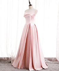 Homecoming Dresses Short, Simple Pink Satin Long Prom Dress, Pink Formal Bridesmaid Dress