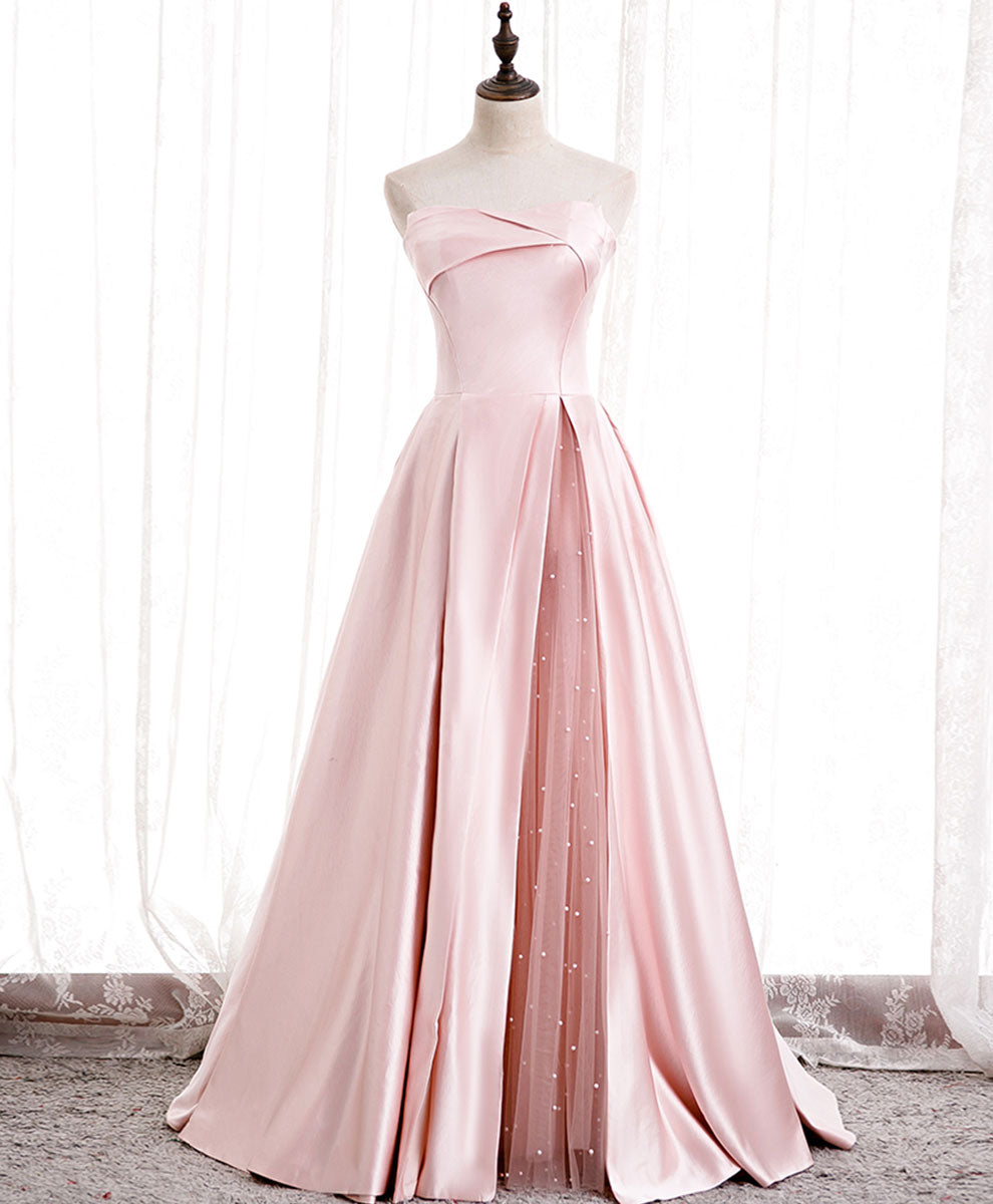 Homecoming Dress Short, Simple Pink Satin Long Prom Dress, Pink Formal Bridesmaid Dress