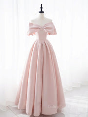 Prom Dresses 2028, Simple pink satin long prom dress, pink satin evening dress