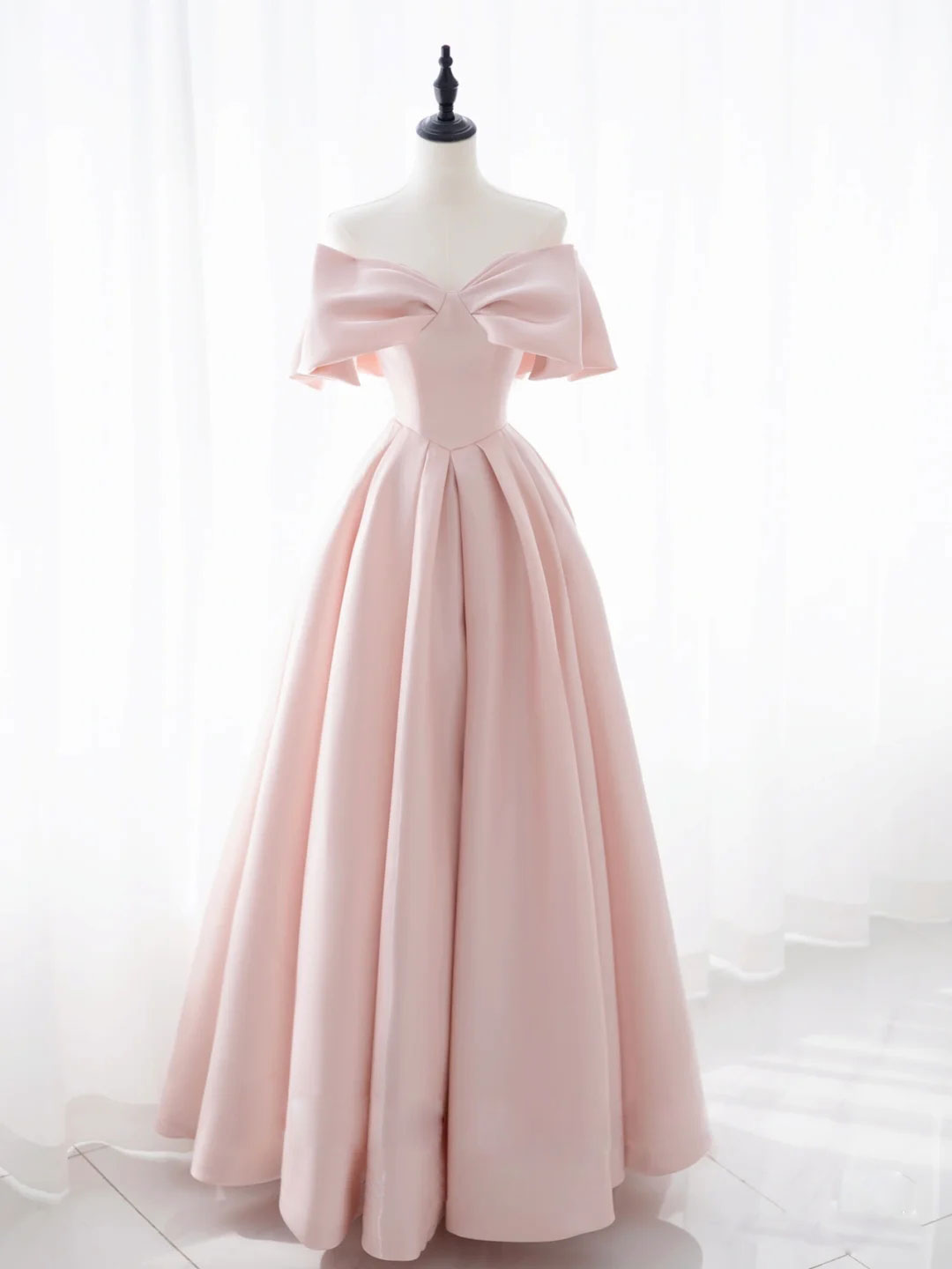 Party Dress Shops Near Me, Simple Pink Satin Long Prom Dresses, Pink Bridesmaid Dresses