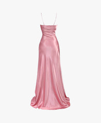 Night Out Outfit, Simple Pink Spaghetti Straps Long Prom Dress with Split