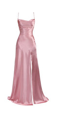 Party Dress Boots, Simple Pink Spaghetti Straps Long Prom Dress with Split