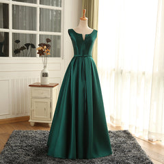 Prom Dresse Long, Simple Pretty Green Satin Long Party Dress Prom Dress, Green Evening Formal Dresses