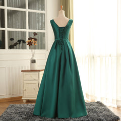 Prom Dressed Long, Simple Pretty Green Satin Long Party Dress Prom Dress, Green Evening Formal Dresses