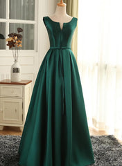 Prom Dresses Store, Simple Pretty Green Satin Long Party Dress Prom Dress, Green Evening Formal Dresses