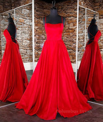 Homecoming Dress Elegant, Simple red satin long prom dress, red backless long evening dress