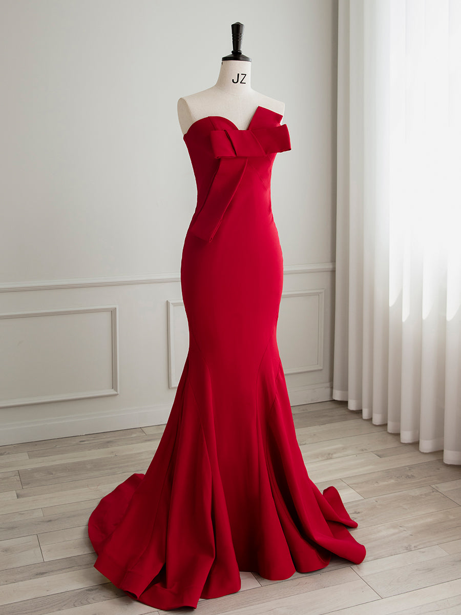 Homecoming Dress Boutiques, Simple Red Satin Mermaid Long Prom Dress, Red Formal Evening Dress