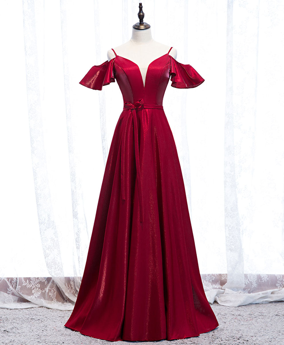 Prom Dresses Unique, Simple Satin Burgundy Long Prom Dress Burgundy Formal Dress