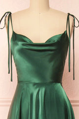 Dream, Simple Satin Long A-Line Prom Dress, Spaghetti Straps Evening Dress