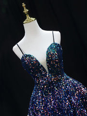 Evening Dress Designs, Simple Sequin Blue Short Prom Dress, Blue Homecoming Dress