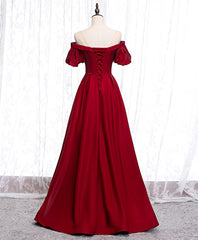 Homecoming Dresses Idea, Simple Sweetheart Burgundy Satin Long Prom Dress, Burgundy Formal Graduation Dress