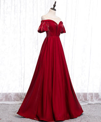 Homecoming Dress Idea, Simple Sweetheart Burgundy Satin Long Prom Dress, Burgundy Formal Graduation Dress